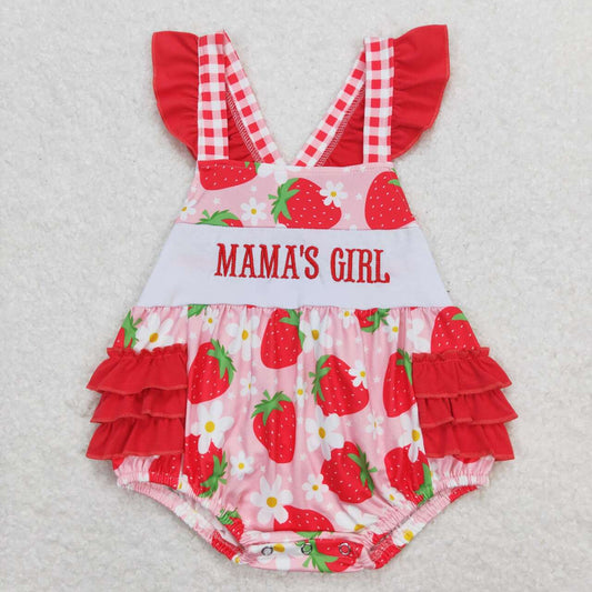 SR1269 MAMA'S GIRL Embroidery Strawberry Baby Girls Summer Bubble Romper