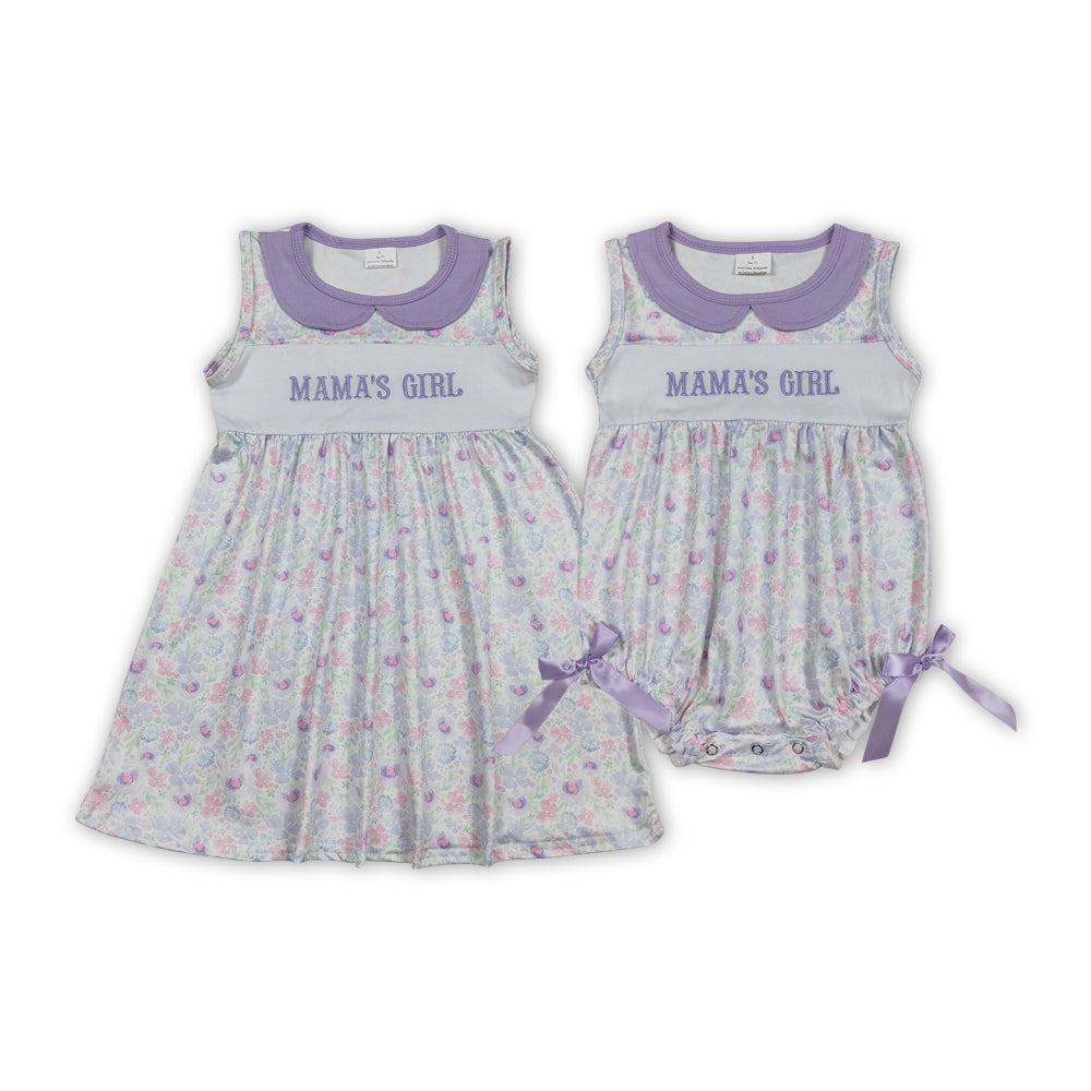 MAMA'S Girls Embroidery Flowers Print Girls Summer Matching Clothes Sisters Wear