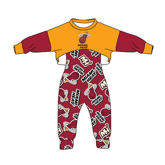 (Custom Design Preorder MOQ 5) Team's MIAMI HEAT Print Jumpsuits Girls Fall Clothes Set