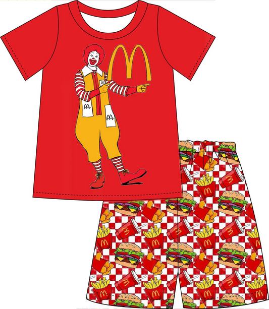 (Custom Design Preorder MOQ 5) Hamburger M Print Boys Summer Clothes Set