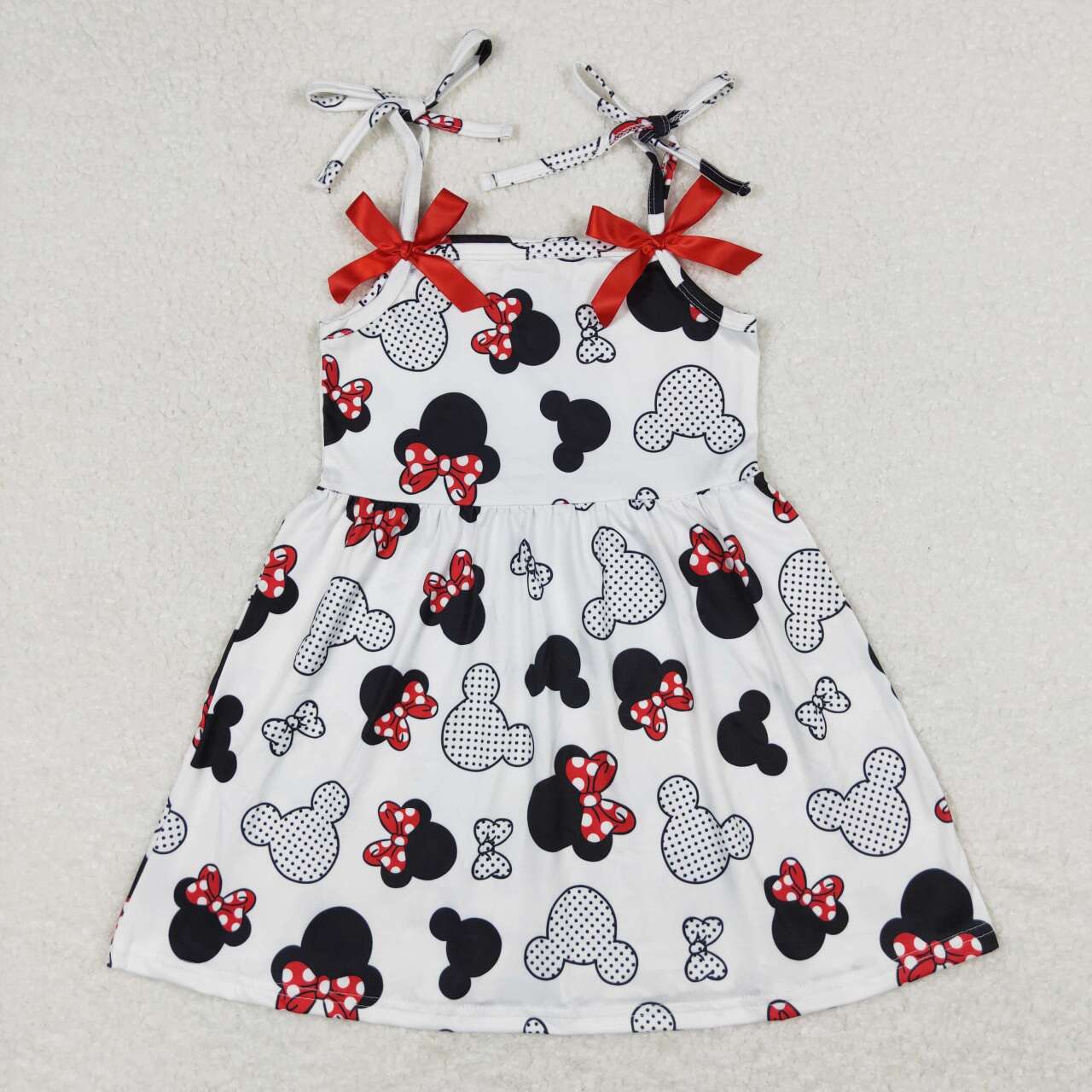 GSD0855 Cartoon Mouse Print Girls Summer Knee Length Dress