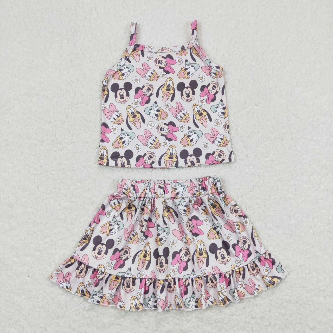 GSD0872 Cartoon Mouse Duck Print Girls Summer Skirts Clothes Set