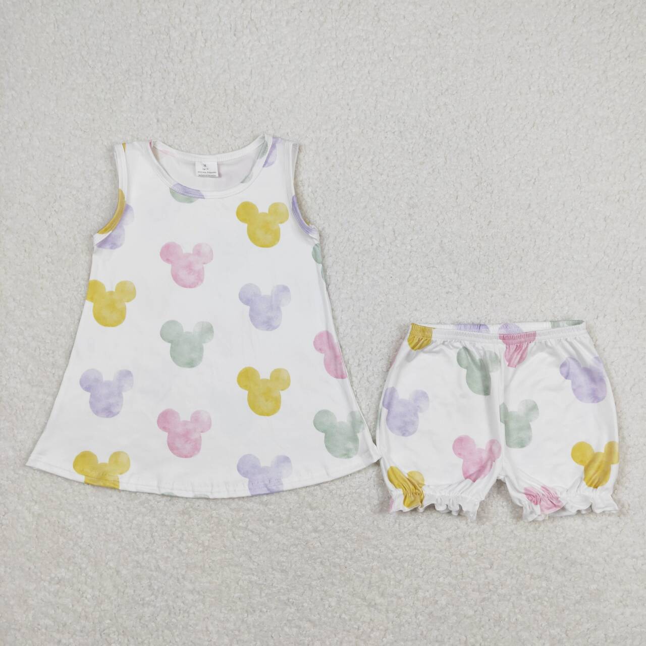 GSSO0774  Colorful Cartoon Mouse Print Girls Summer Clothes Set