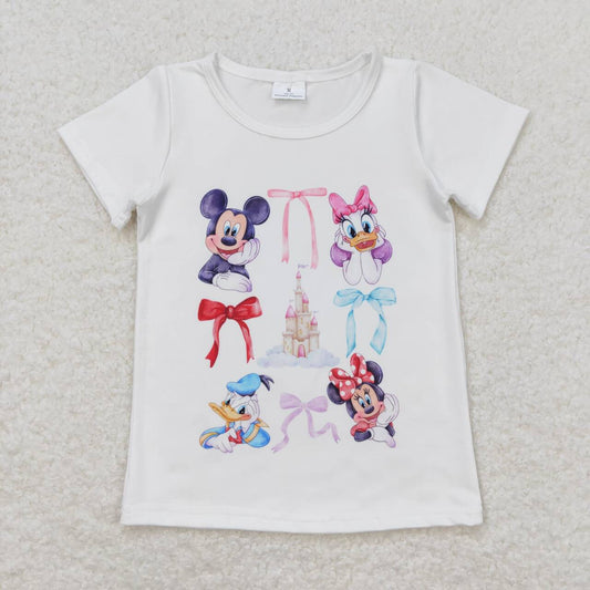 GT0570  Cartoon Mouse Bows Print Girls Summer Tee Shirts Top
