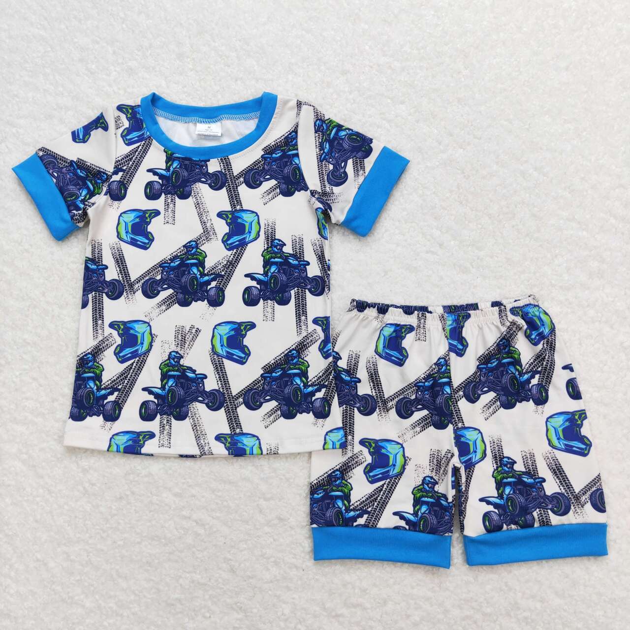 BSSO0775  Monster Truck Print Boys Summer Pajamas Clothes Set