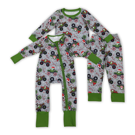 Monster Trucks Print Boys Christmas Pajamas Clothes Brothers Matching Wear