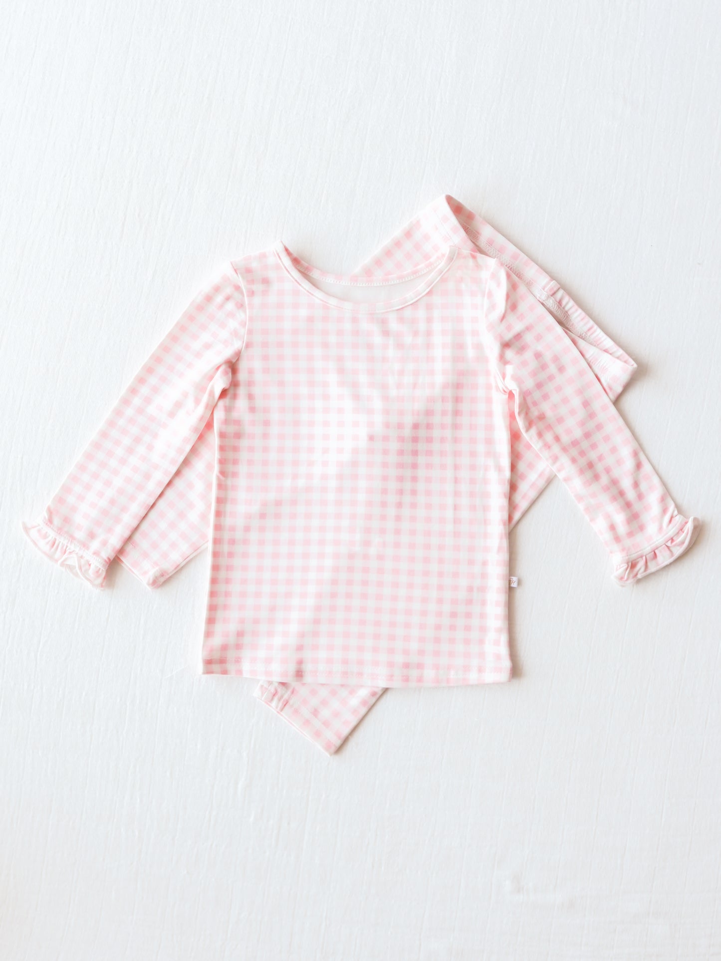 NO.3 (Custom Design Preorder MOQ 5) Pink Plaid Print Girls Pajamas Clothes Set