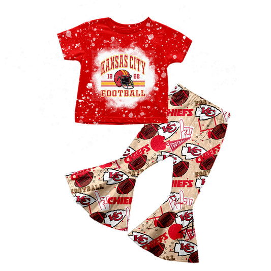 (Custom Design Preorder MOQ 5)NO. (12)  Football Team's Print Girls Bell Pants Clothes Set