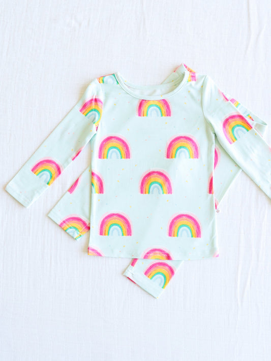 NO.2 (Custom Design Preorder MOQ 5) Rainbow Print Girls Pajamas Clothes Set