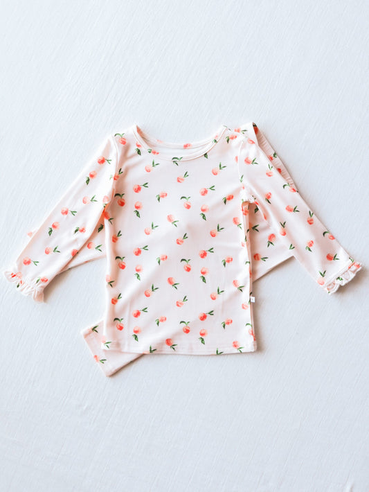 NO.1 (Custom Design Preorder MOQ 5) Peach Print Girls Pajamas Clothes Set