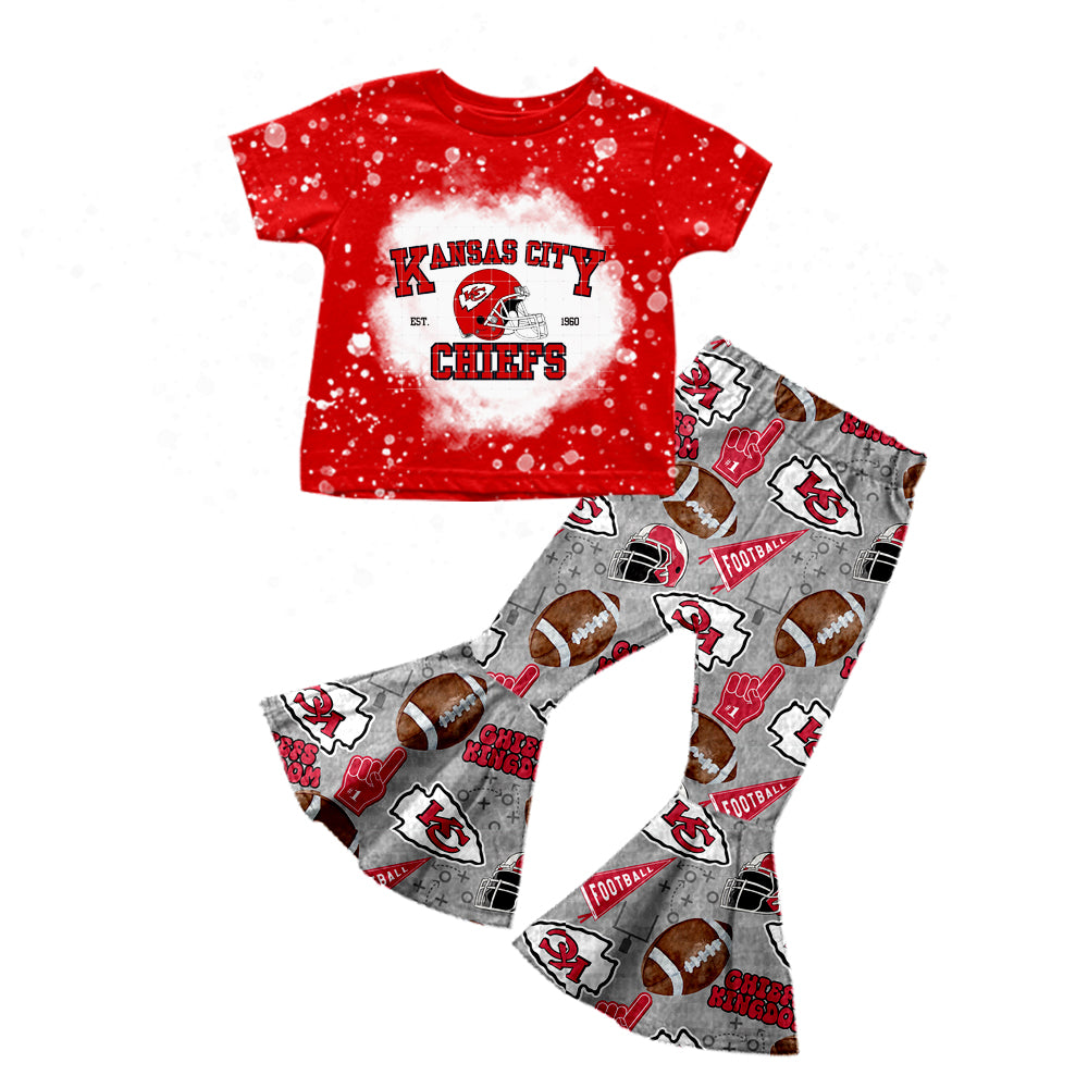 (Custom Design Preorder MOQ 5)NO. (18)  Football Team's Print Girls Bell Pants Clothes Set