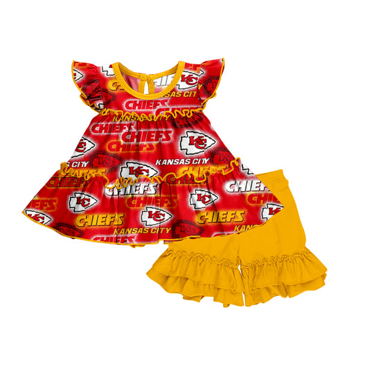 (Custom Design Preorder MOQ 5)NO. (20)  Football Team's Print Girls Summer Clothes Set