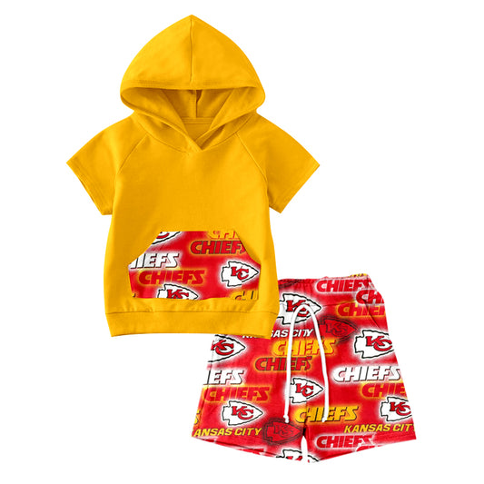 (Custom Design Preorder MOQ 5)NO. (21)  Football Team's Print Boys Summer Hoodie Clothes Set