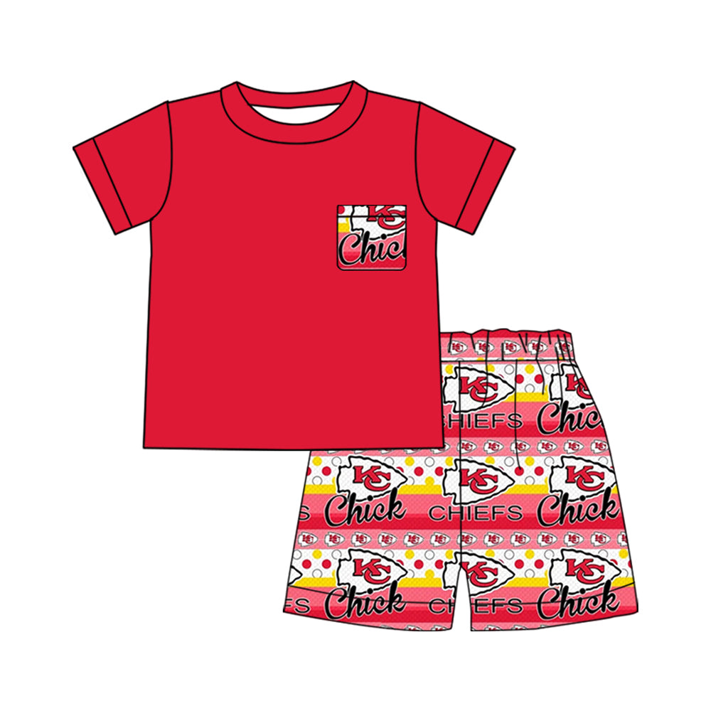 (Custom Design Preorder MOQ 5)NO. (24)  Football Team's Print Boys Summer Clothes Set