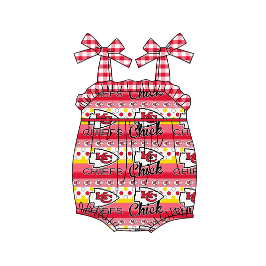 (Custom Design Preorder MOQ 5)NO. (25) Football Team's Print Baby Girls Summer Romper