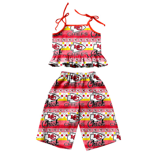 (Custom Design Preorder MOQ 5)NO. (28)  Football Team's Print Girls Summer Clothes Set