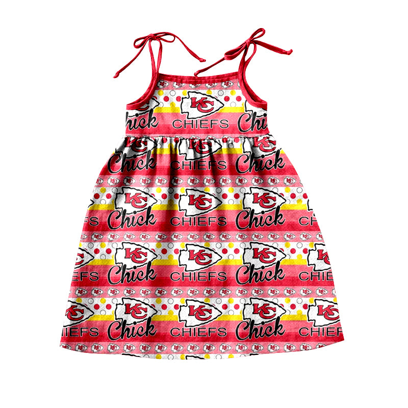 (Custom Design Preorder MOQ 5)NO. (30)  Football Team's Print Girls Knee Length Summer Dress