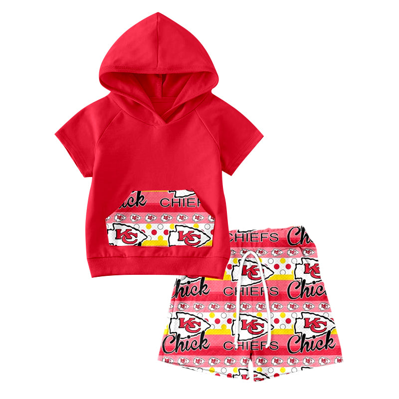 (Custom Design Preorder MOQ 5)NO. (31)  Football Team's Print Boys Summer Hoodie Clothes Set