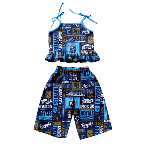 (Custom Design Preorder MOQ 5)NO. (38)  Football Team's Print Girls Summer Clothes Set