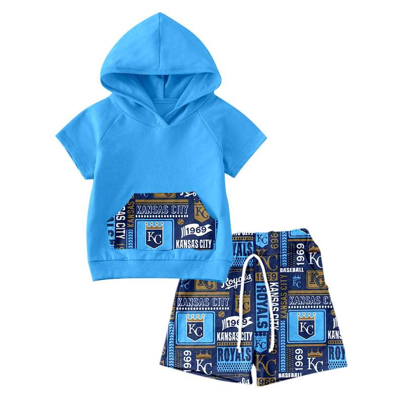 (Custom Design Preorder MOQ 5)NO. (41)  Football Team's Print Boys Summer Hoodie Clothes Set