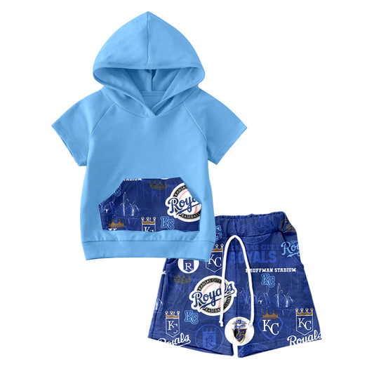 (Custom Design Preorder MOQ 5)NO. (42)  Football Team's Print Boys Summer Hoodie Clothes Set