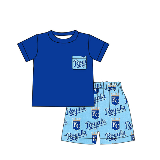 (Custom Design Preorder MOQ 5)NO. (46)  Football Team's Print Boys Summer Clothes Set