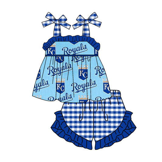 (Custom Design Preorder MOQ 5)NO. (48)  Football Team's Print Girls Summer Clothes Set