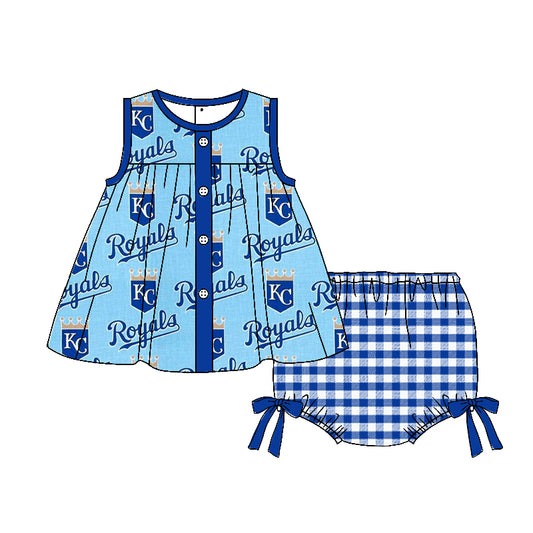 (Custom Design Preorder MOQ 5)NO. (50) Football Team's Print Baby Girls Summer Bummie Set