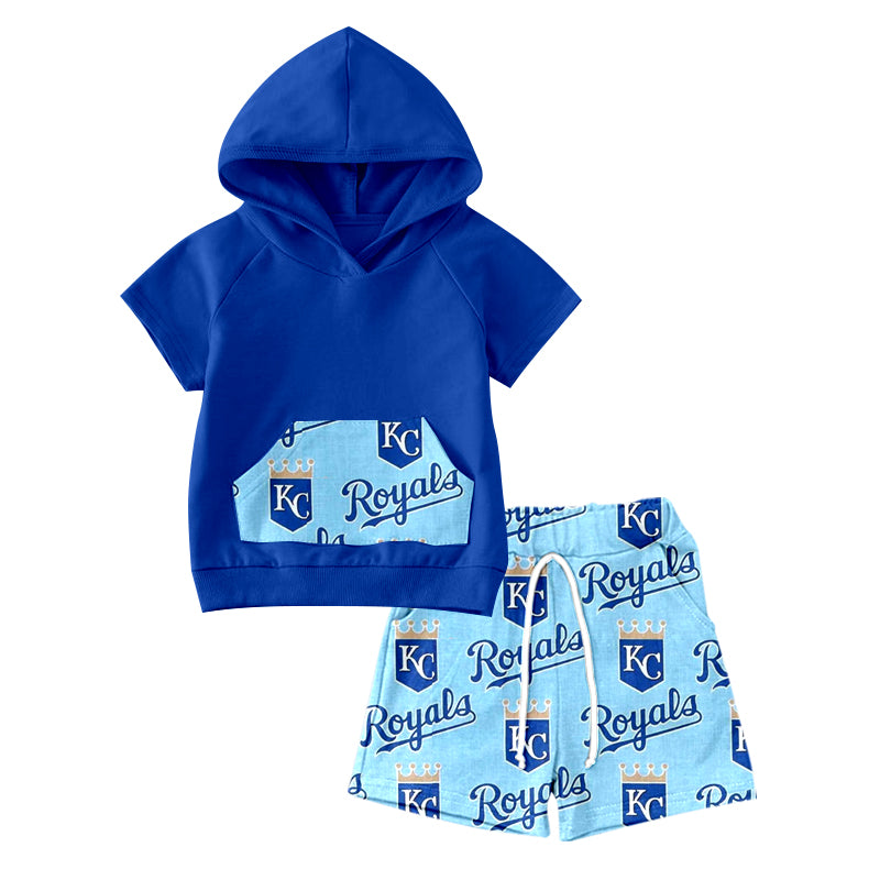 (Custom Design Preorder MOQ 5)NO. (51)  Football Team's Print Boys Summer Hoodie Clothes Set