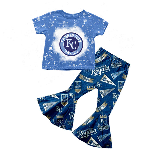 (Custom Design Preorder MOQ 5)NO. (6)  Football Team's Print Girls Bell Pants Clothes Set