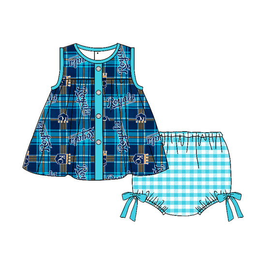 (Custom Design Preorder MOQ 5)NO. (62) Football Team's Print Baby Girls Summer Bummie Set