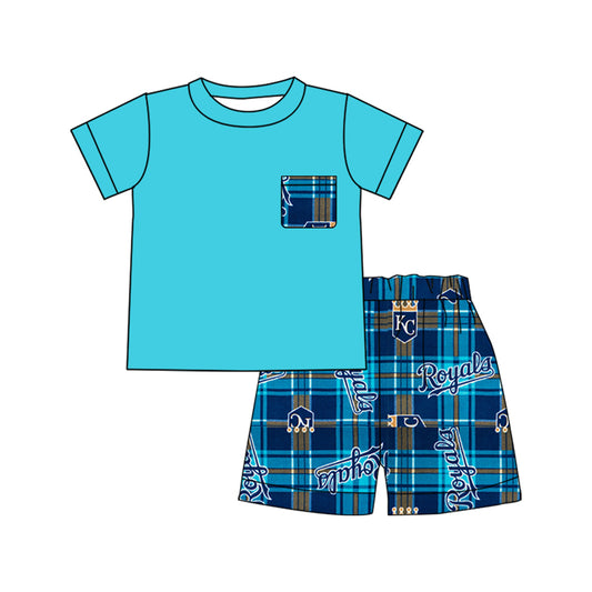 (Custom Design Preorder MOQ 5)NO. (63)  Football Team's Print Boys Summer Clothes Set