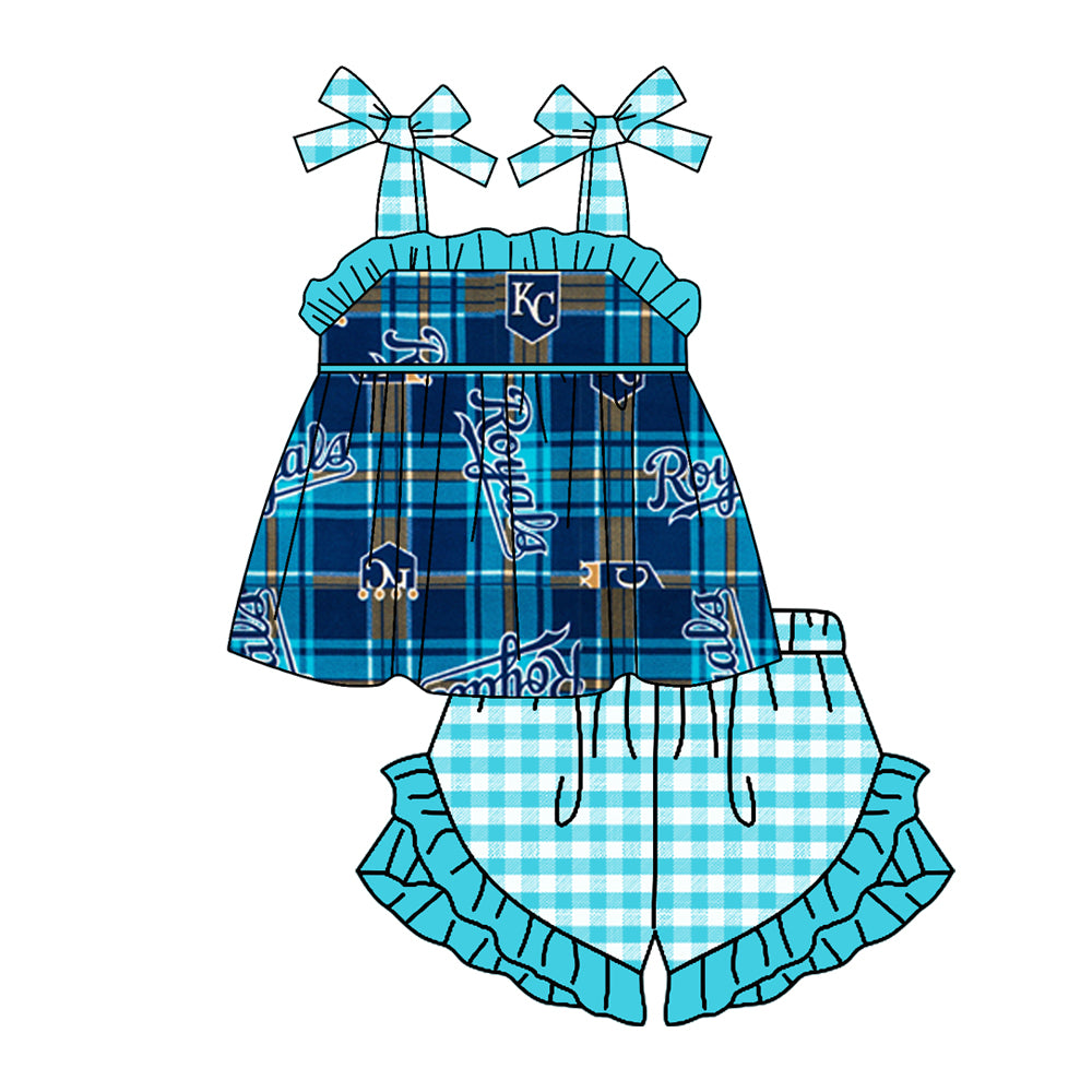 (Custom Design Preorder MOQ 5)NO. (65)  Football Team's Print Girls Summer Clothes Set