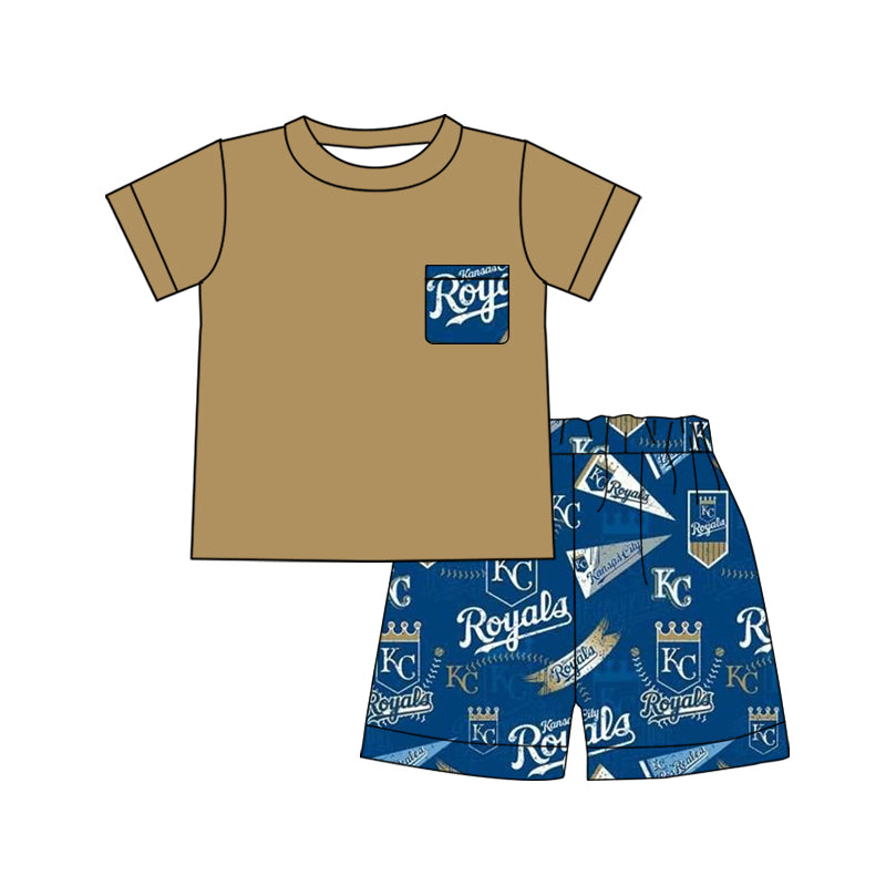 (Custom Design Preorder MOQ 5)NO. (68)  Football Team's Print Boys Summer Clothes Set