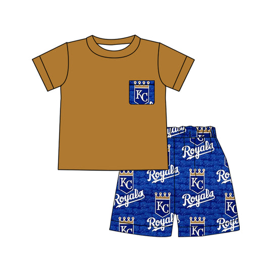 (Custom Design Preorder MOQ 5)NO. (70)  Football Team's Print Boys Summer Clothes Set