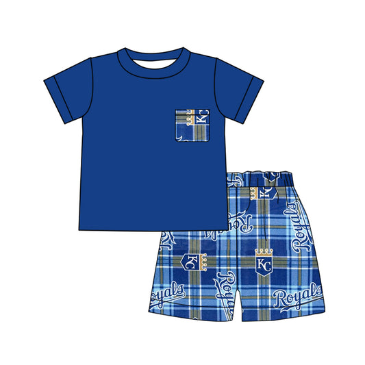 (Custom Design Preorder MOQ 5)NO. (72)  Football Team's Print Boys Summer Clothes Set