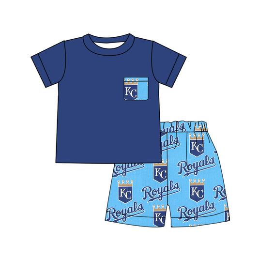 (Custom Design Preorder MOQ 5)NO. (75)  Football Team's Print Boys Summer Clothes Set