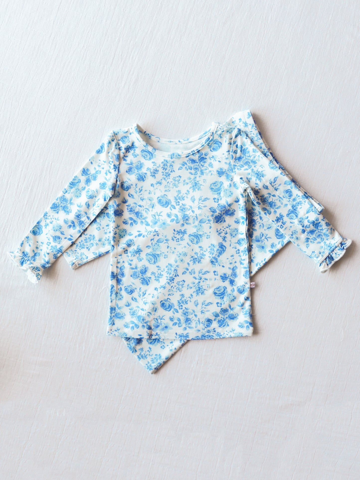 NO.6 (Custom Design Preorder MOQ 5) Blue Flowers Print Girls Pajamas Clothes Set