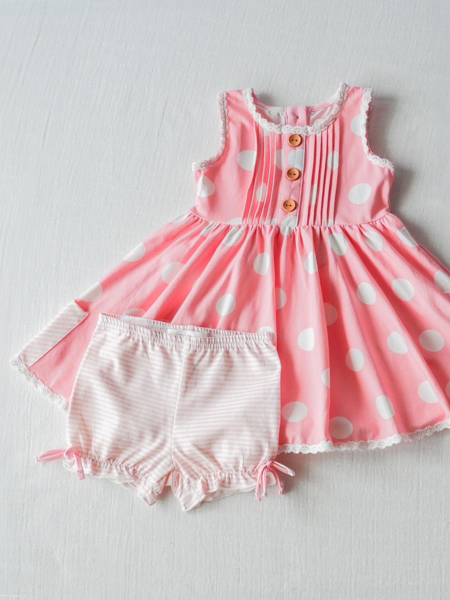 NO.7 (Custom Design Preorder MOQ 5)  Pink Polka Dot Tunic Top Stripes Shorts Girls Summer Clothes Set