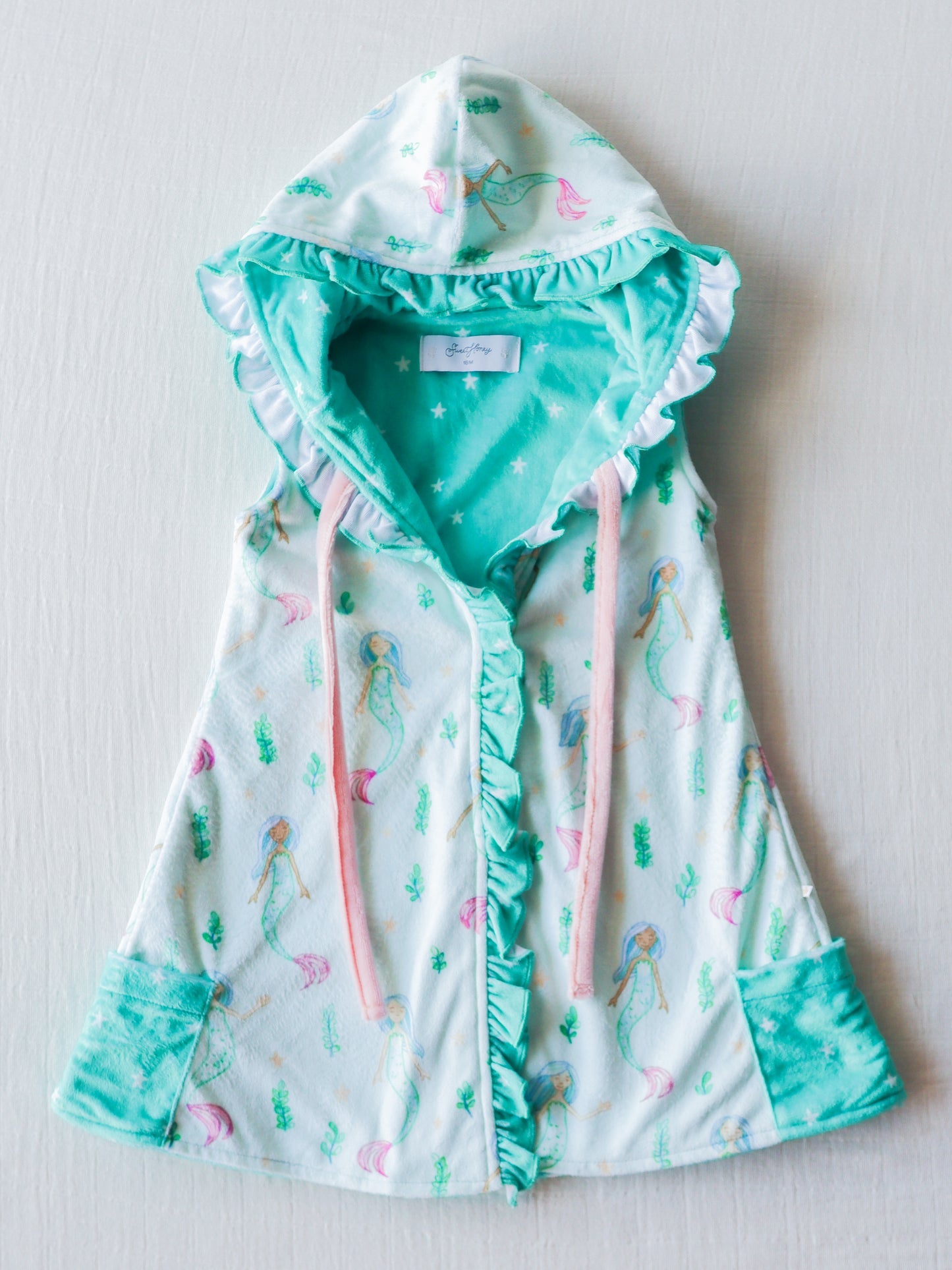 NO.10 (Custom Design Preorder MOQ 5)  Mermaid Print Girls Hooded Swimming Coverup