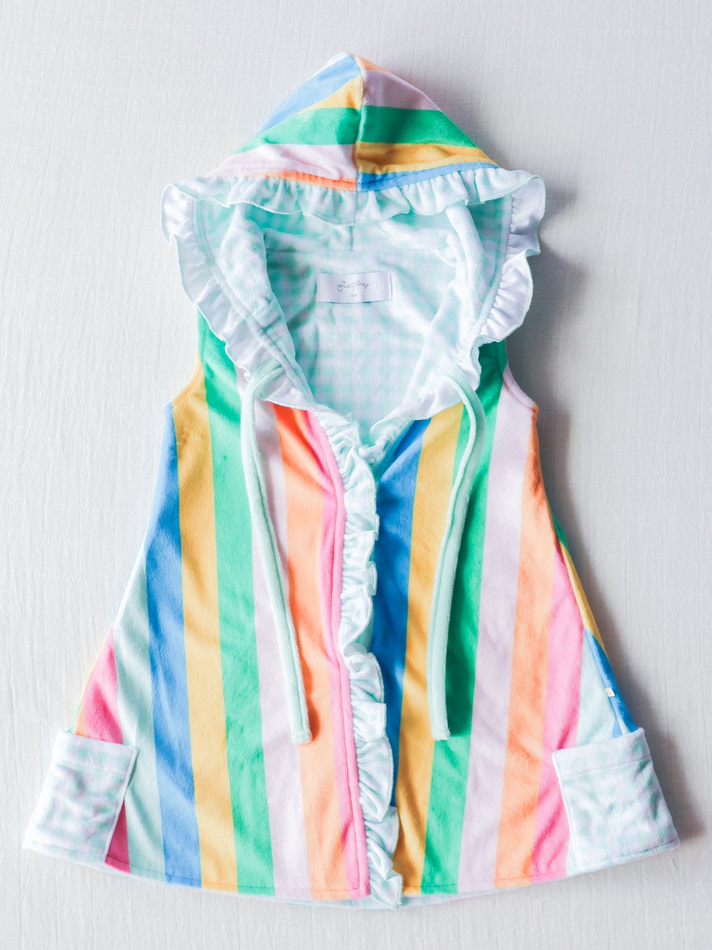 NO.11 (Custom Design Preorder MOQ 5)  Colorful Stripes Print Girls Hooded Swimming Coverup