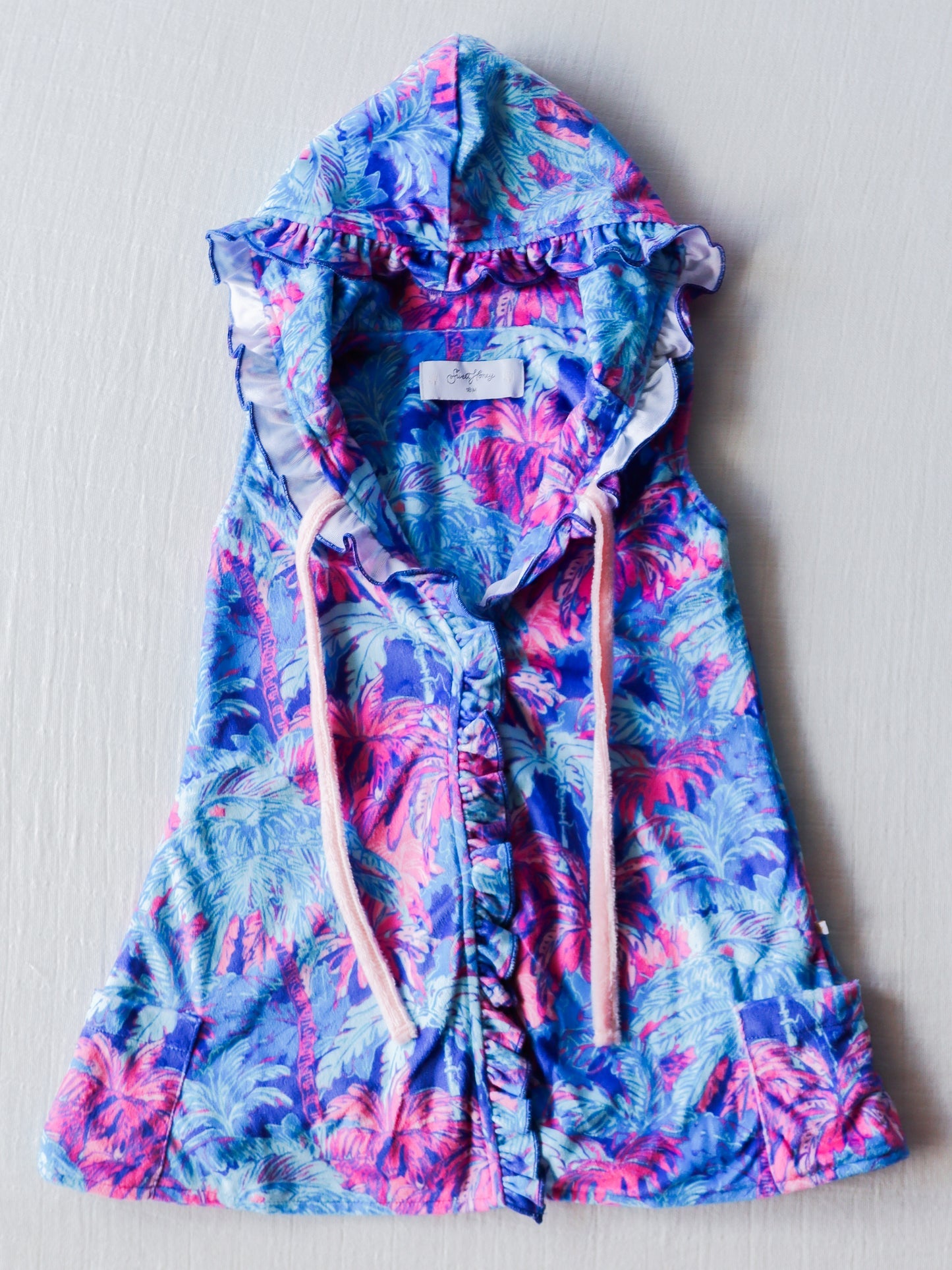 NO.13 (Custom Design Preorder MOQ 5) Purple Coconut Tree Print Girls Hooded Swimming Coverup