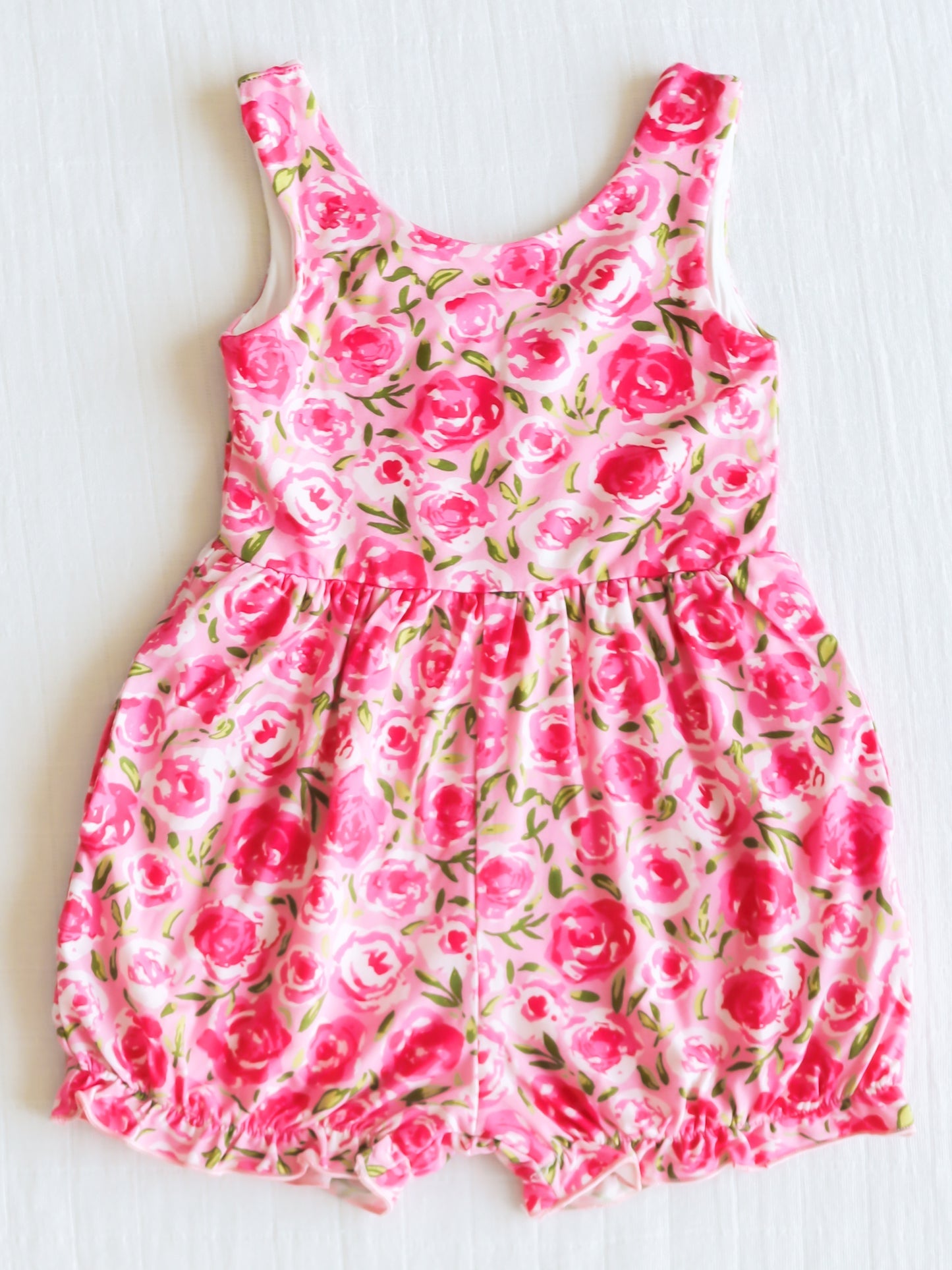 NO.1 (Custom Design Preorder MOQ 5)  Pink Flowers Print Girls Summer Jumpsuits