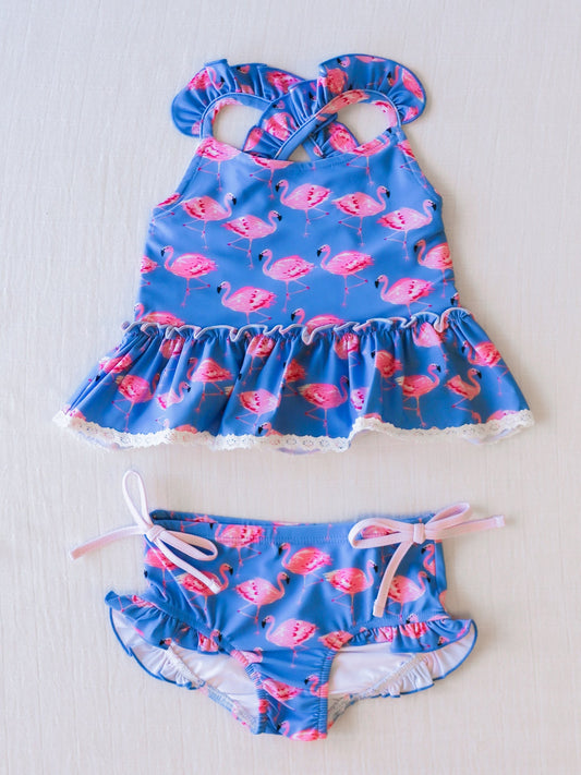 NO.26 (Custom Design Preorder MOQ 5)  Flamingo Print Girls 2 Pieces Swimsuits