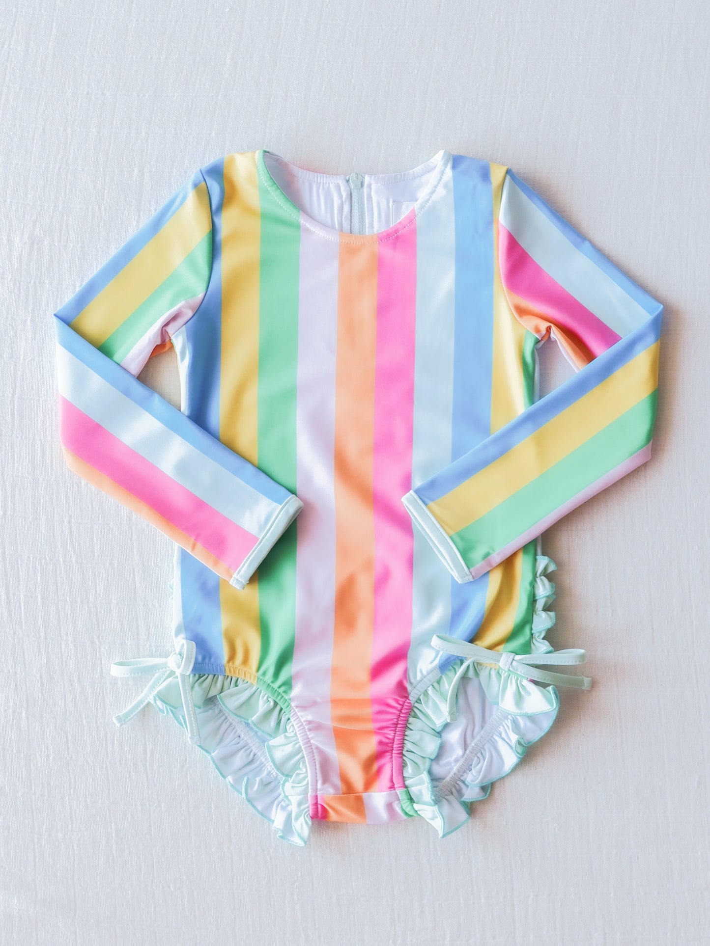 NO.30 (Custom Design Preorder MOQ 5)  Colorful Stripes Print Girls 1 Piece Long Sleeve Swimsuits