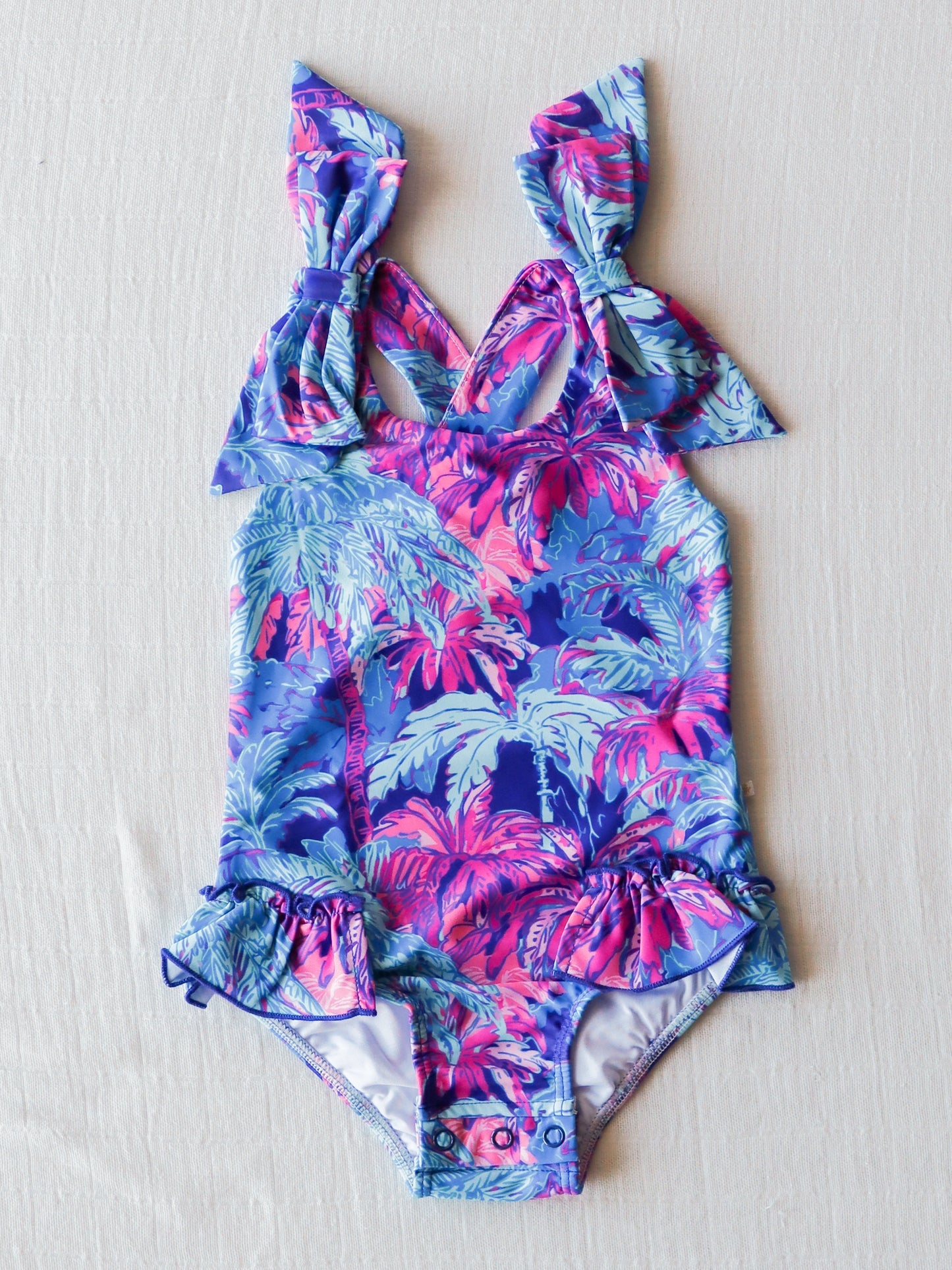 NO.31 (Custom Design Preorder MOQ 5)  Purple Coconut Tree Print Girls 1 Piece Swimsuits