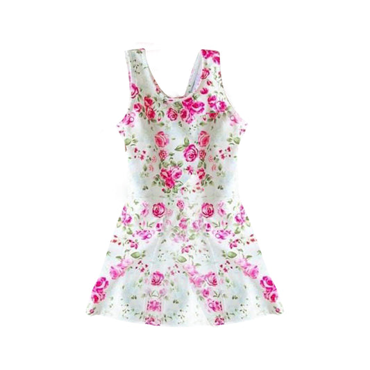 NO.34 (Custom Design Preorder MOQ 5)  Pink Flowers Print Girls 1 Piece Swimsuits