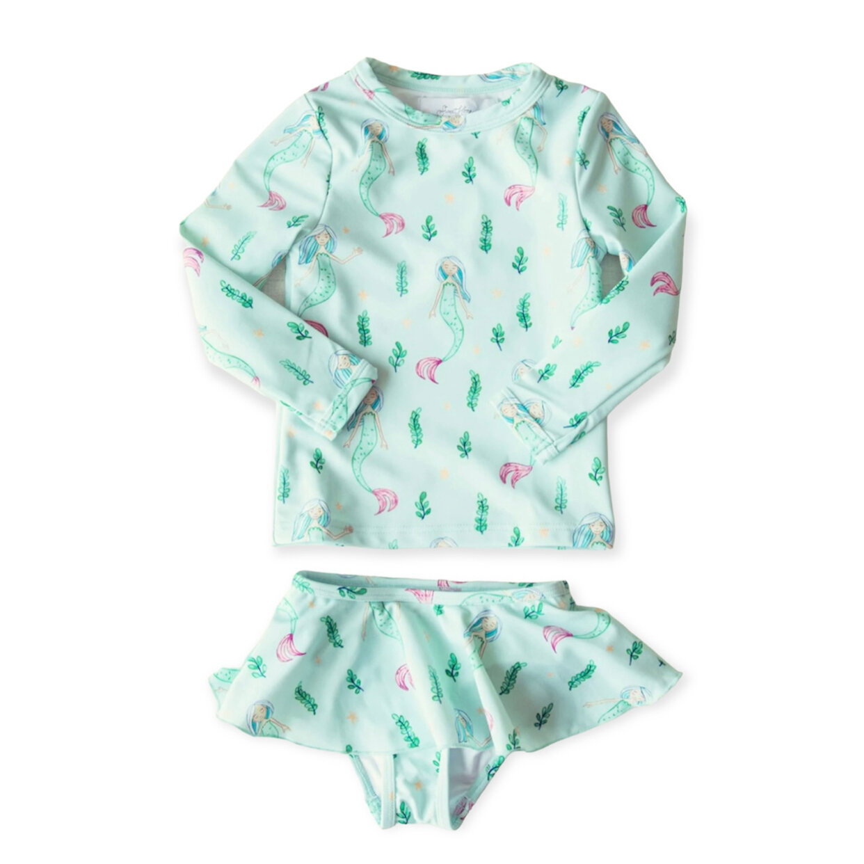 NO.35 (Custom Design Preorder MOQ 5)  Mermaid Print Girls 2 Pieces Long Sleeve Swimsuits