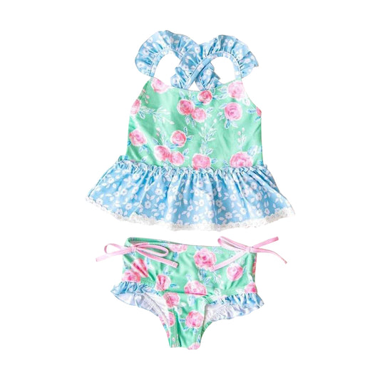 NO.36 (Custom Design Preorder MOQ 5)  Flowers Print Girls 2 Pieces Swimsuits