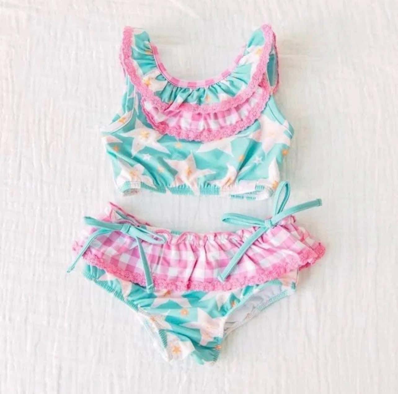 NO.37 (Custom Design Preorder MOQ 5)  Stars Print Girls 2 Pieces Swimsuits